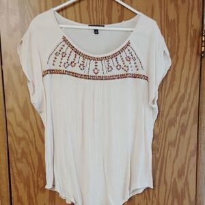 Light Cream Embroidered Scoop Neck Women’s Top